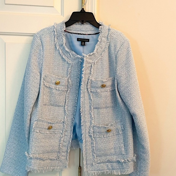 Saks Fifth Avenue light blue tweed Blazer (M) - Picture 1 of 8
